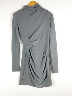 Acler Modal Blend Mock Neck Ruched Draped Long Sleeve Mini Dress Charcoal 4
